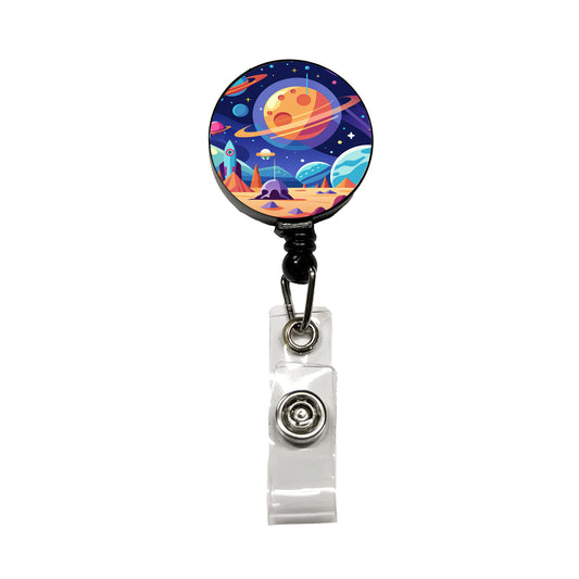 Outer Space Planets Retractable ID Key Card Name Tag Badge Holder with Clip