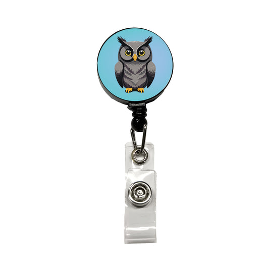 Owl Gray Staring Retractable ID Key Card Name Tag Badge Holder with Clip