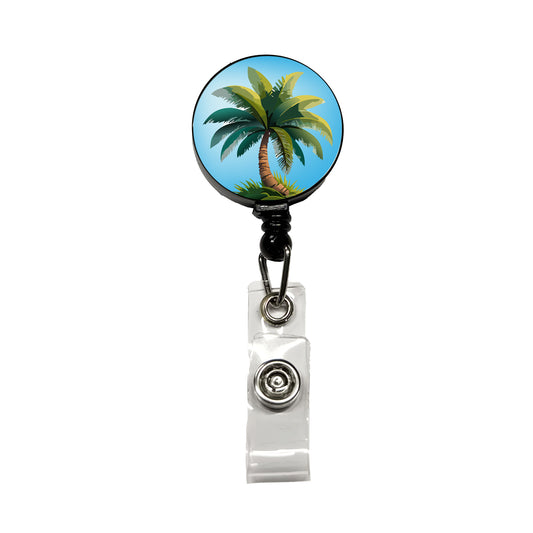 Palm Tree Lush Tropical Retractable ID Key Card Name Tag Badge Holder with Clip
