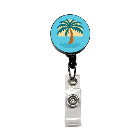 Palm Tree Ocean Tropical Vacation Retractable ID Key Card Name Tag Badge Holder with Clip