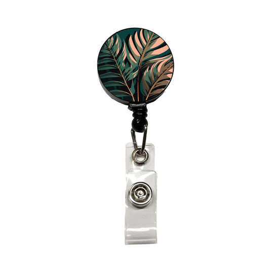 Palm Trees Leaves Fronds Tropical Foliage Retractable ID Key Card Name Tag Badge Holder with Clip