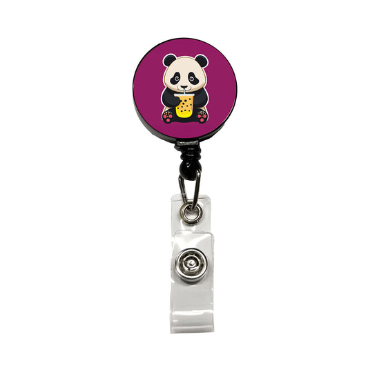 Panda Drinking Boba Bubble Tea Retractable ID Key Card Name Tag Badge Holder with Clip