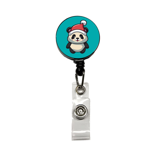 Panda Wearing Santa Hat Christmas Retractable ID Key Card Name Tag Badge Holder with Clip