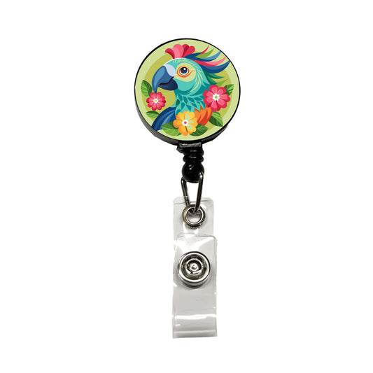 Parrot Bird Floral Flowers Retractable ID Key Card Name Tag Badge Holder with Clip