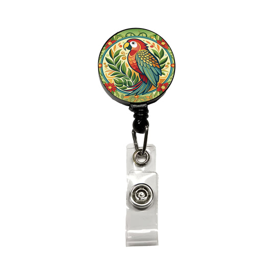 Parrot Floral Art Nouveau Flowers Elegant Retractable ID Key Card Name Tag Badge Holder with Clip
