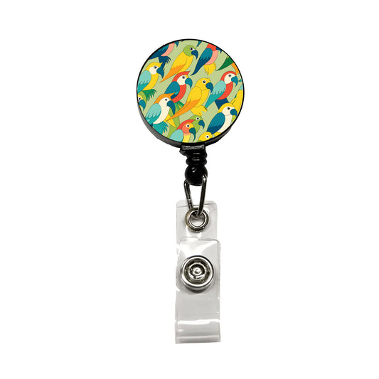 Parrots Pattern Retractable ID Key Card Name Tag Badge Holder with Clip