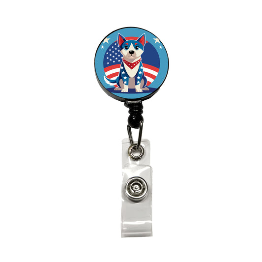 Patriotic Dog USA Retractable ID Key Card Name Tag Badge Holder with Clip