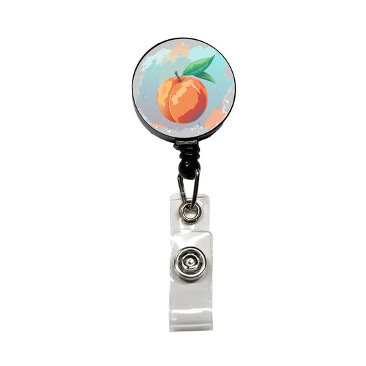 Peach Fruit Watercolor Retractable ID Key Card Name Tag Badge Holder with Clip