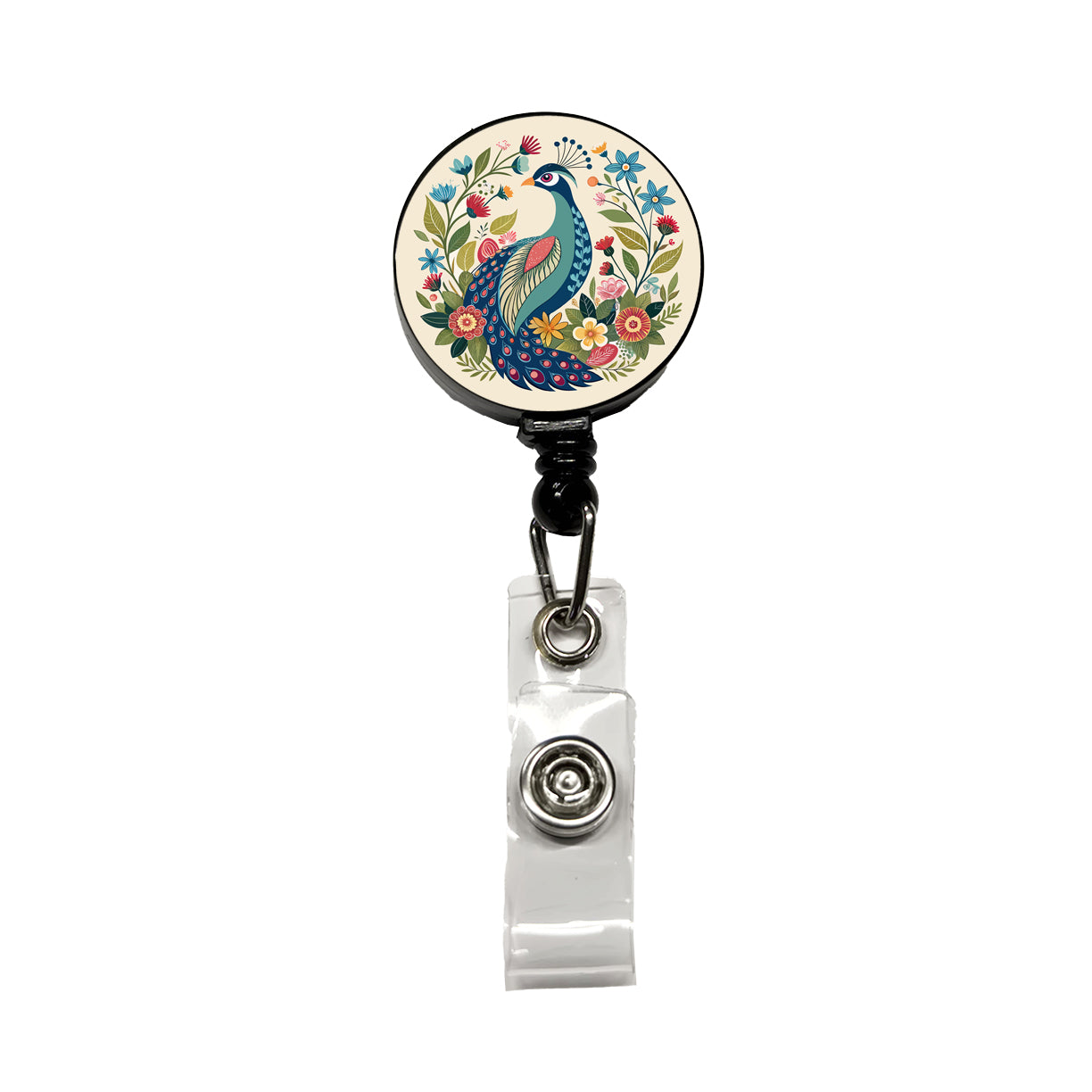 Peacock Floral Flowers Retractable ID Key Card Name Tag Badge Holder with Clip