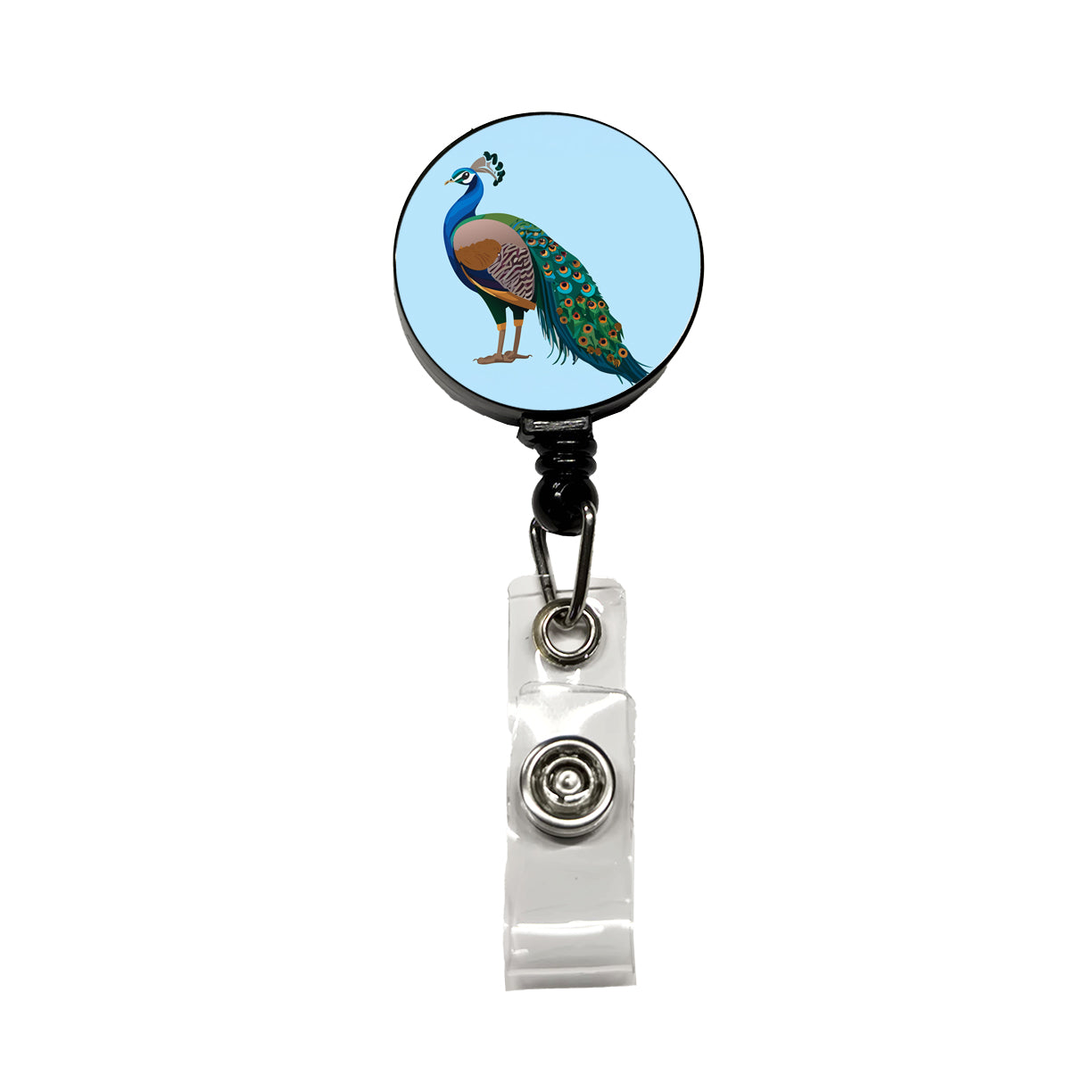 Peacock Indian Peafowl Profile Retractable ID Key Card Name Tag Badge Holder with Clip