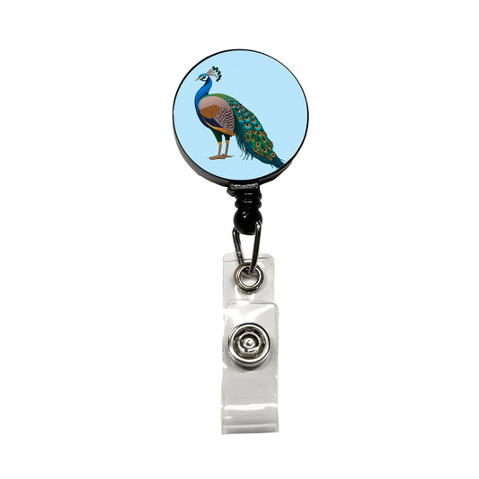 Peacock Indian Peafowl Profile Retractable ID Key Card Name Tag Badge Holder with Clip