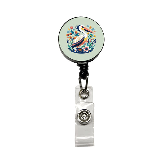 Pelican Bird Floral Flowers Retractable ID Key Card Name Tag Badge Holder with Clip