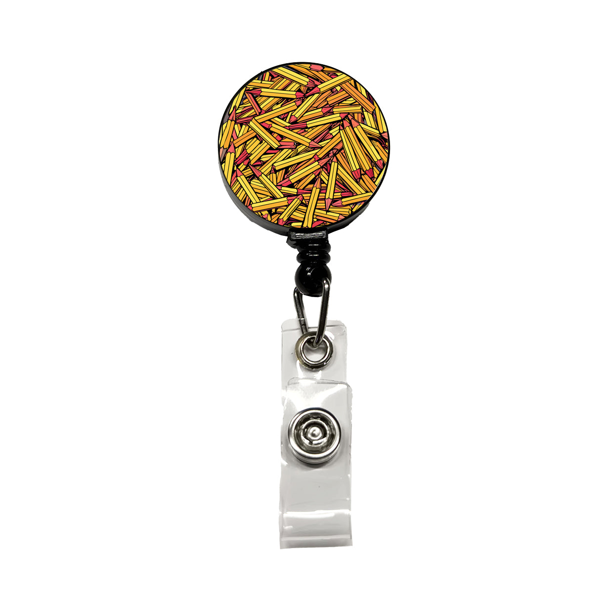 Pencils Piles School Teacher Pattern Retractable ID Key Card Name Tag Badge Holder with Clip