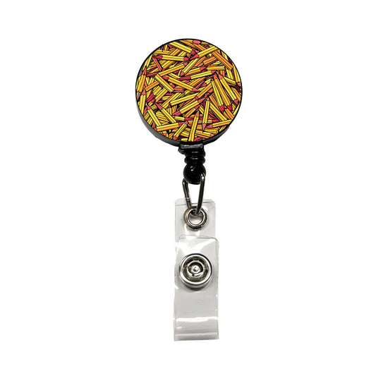 Pencils Piles School Teacher Pattern Retractable ID Key Card Name Tag Badge Holder with Clip