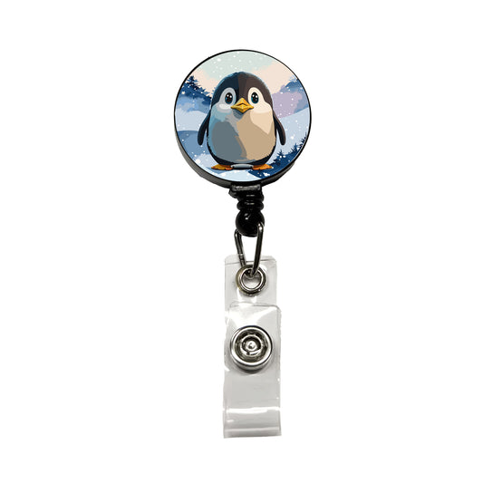 Penguin Staring Retractable ID Key Card Name Tag Badge Holder with Clip