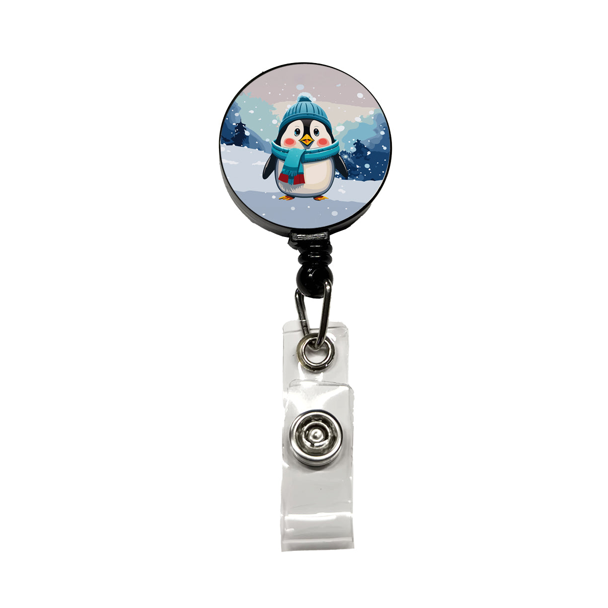 Penguin Winter Wearing Hat Scarf Cute Retractable ID Key Card Name Tag Badge Holder with Clip