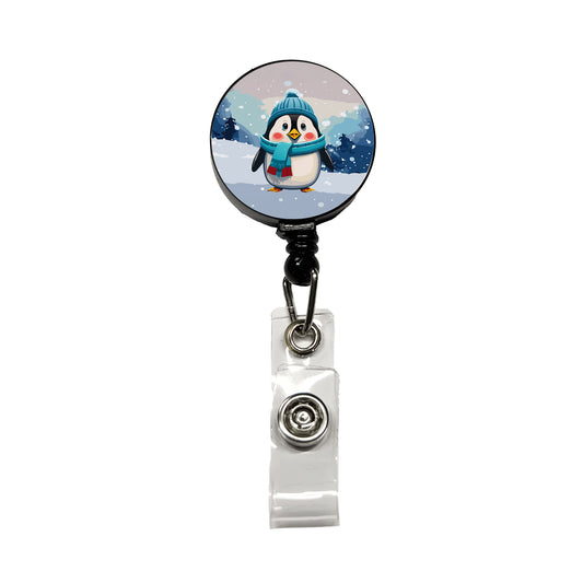 Penguin Winter Wearing Hat Scarf Cute Retractable ID Key Card Name Tag Badge Holder with Clip