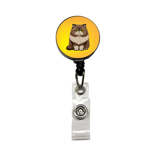 Persian Cat Sitting Retractable ID Key Card Name Tag Badge Holder with Clip