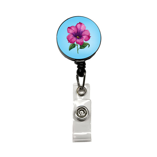 Petunia Flower Watercolor Pink Retractable ID Key Card Name Tag Badge Holder with Clip