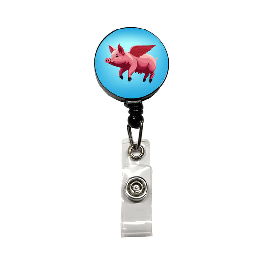 Pig Flying Funny Retractable ID Key Card Name Tag Badge Holder with Clip
