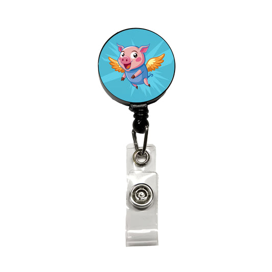 Pig Flying Silly Funny Retractable ID Key Card Name Tag Badge Holder with Clip