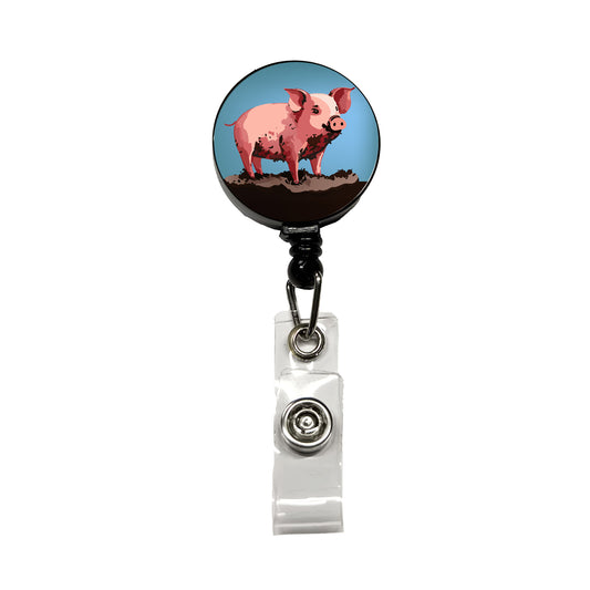 Pig in Mud Retractable ID Key Card Name Tag Badge Holder with Clip