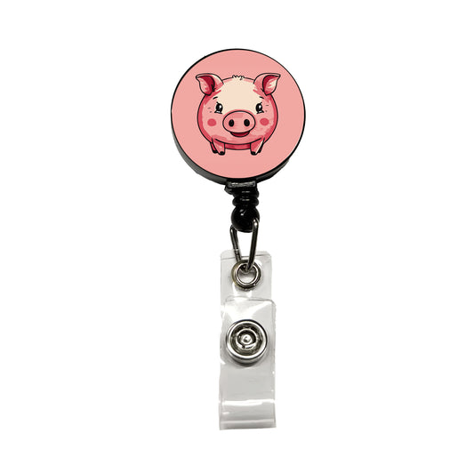 Pig Smiling Standing Retractable ID Key Card Name Tag Badge Holder with Clip