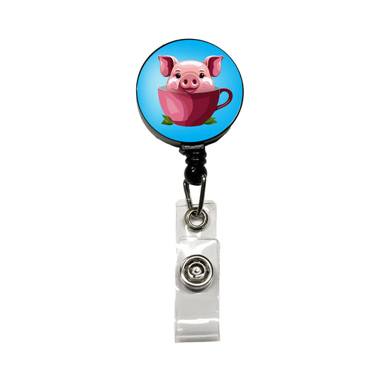 Pig Teacup Retractable ID Key Card Name Tag Badge Holder with Clip