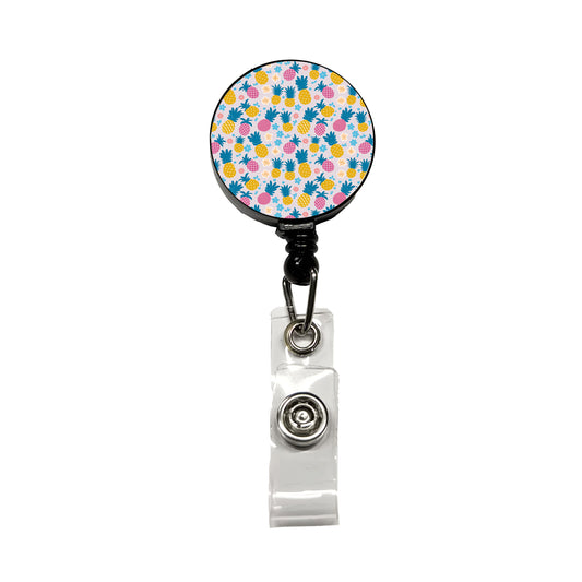 Pineapples Tropical Flowers Pattern Retractable ID Key Card Name Tag Badge Holder with Clip