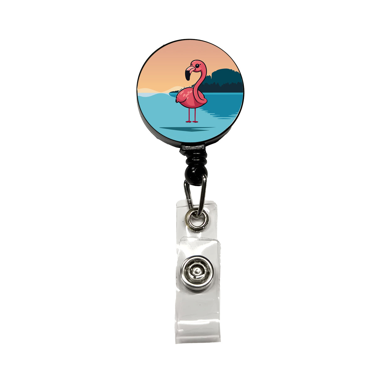 Pink Flamingo Sweet Retractable ID Key Card Name Tag Badge Holder with Clip