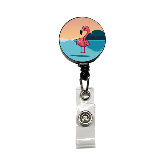 Pink Flamingo Sweet Retractable ID Key Card Name Tag Badge Holder with Clip