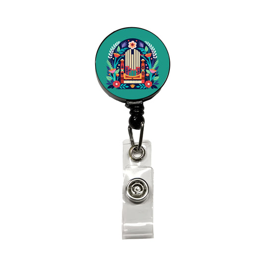 Pipe Organ Music Floral Motif Retractable ID Key Card Name Tag Badge Holder with Clip