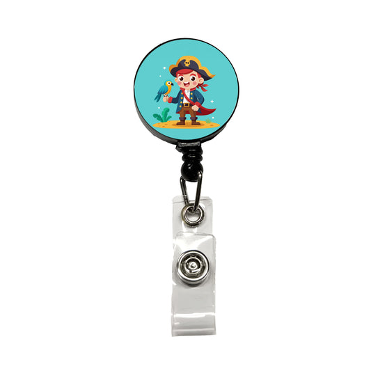 Pirate with Parrot Cute Retractable ID Key Card Name Tag Badge Holder with Clip
