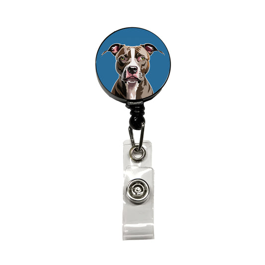 Pit Bull Dog Face Staring Retractable ID Key Card Name Tag Badge Holder with Clip
