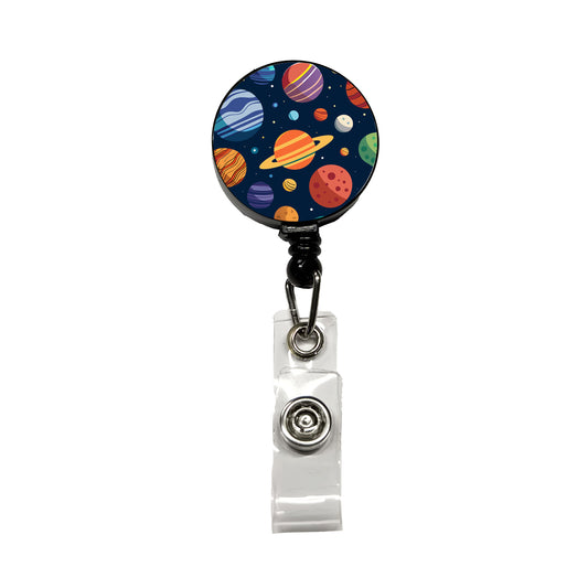 Planets Colorful Pattern Retractable ID Key Card Name Tag Badge Holder with Clip