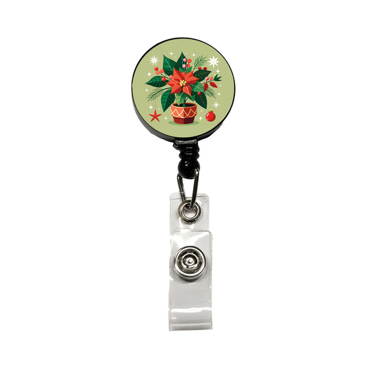Poinsettia Plant Christmas Beautiful Retractable ID Key Card Name Tag Badge Holder with Clip