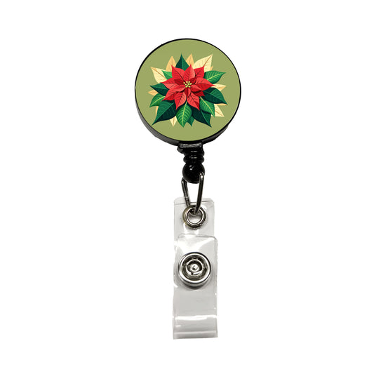Poinsettia Plant Christmas Decoration Retractable ID Key Card Name Tag Badge Holder with Clip