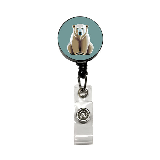 Polar Bear Sitting Retractable ID Key Card Name Tag Badge Holder with Clip