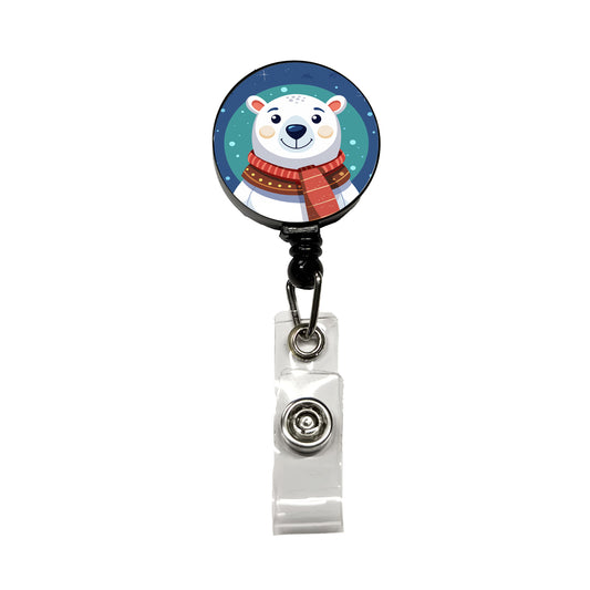 Polar Bear Wearing Winter Scarf Retractable ID Key Card Name Tag Badge Holder with Clip