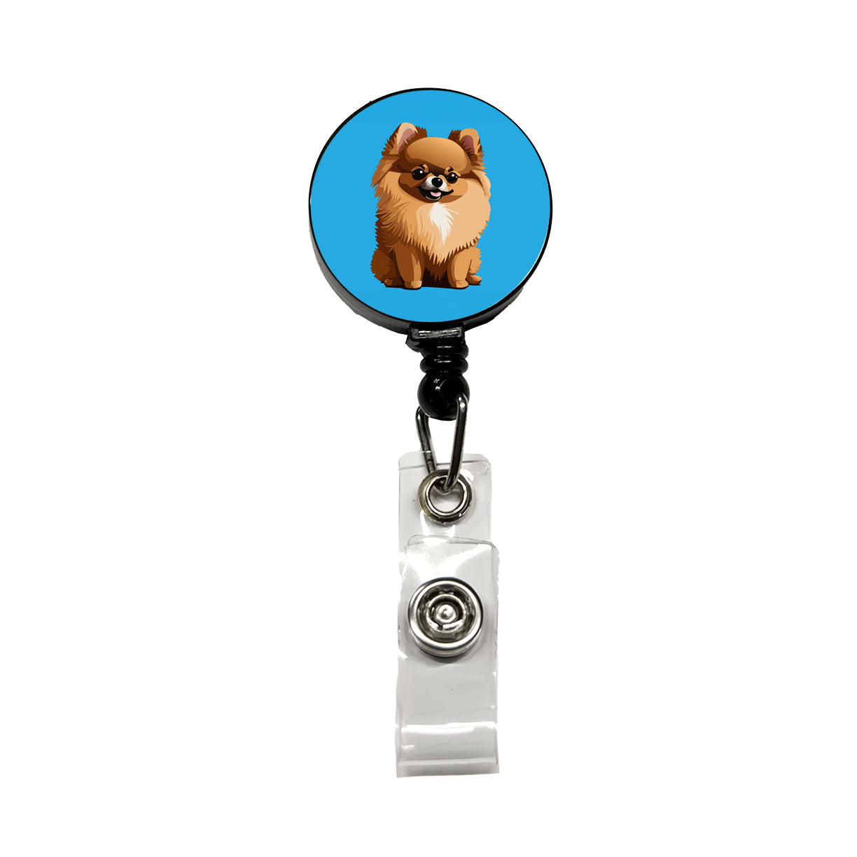 Pomeranian Dog Sitting Retractable ID Key Card Name Tag Badge Holder with Clip