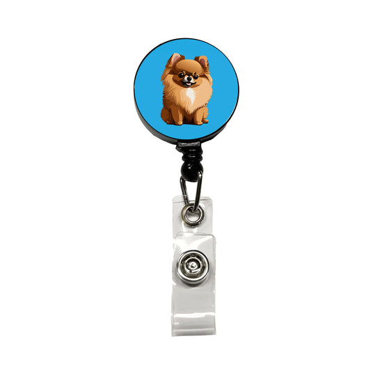 Pomeranian Dog Sitting Retractable ID Key Card Name Tag Badge Holder with Clip