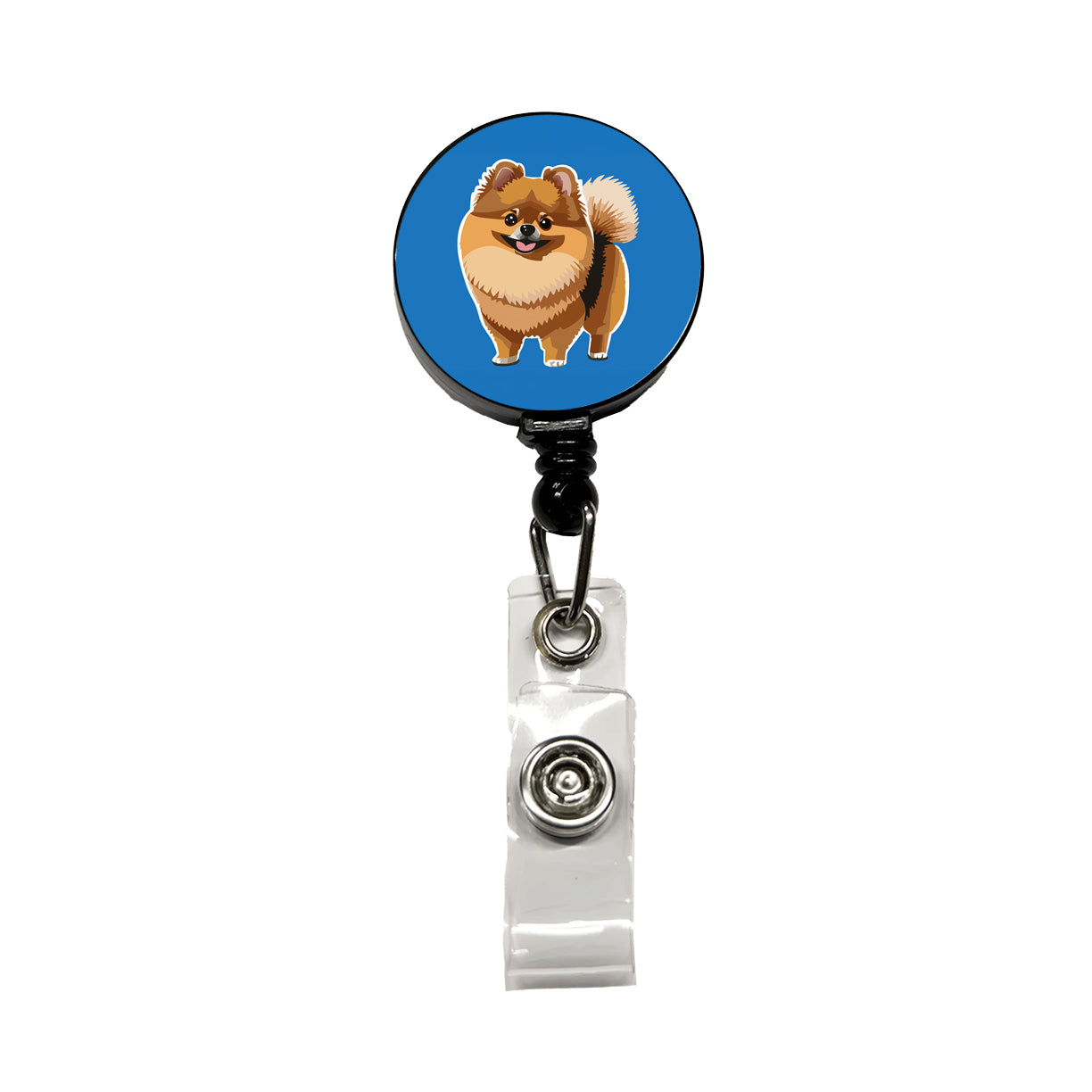 Pomeranian Dog Standing Retractable ID Key Card Name Tag Badge Holder with Clip