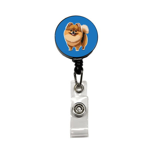 Pomeranian Dog Standing Retractable ID Key Card Name Tag Badge Holder with Clip