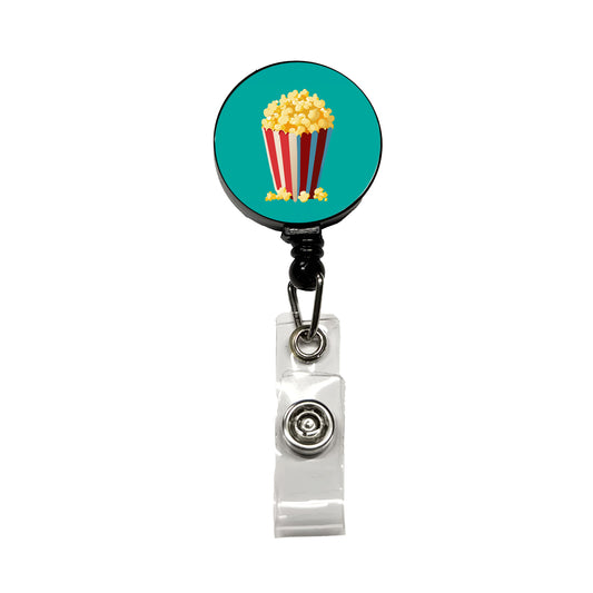 Popcorn Red White Striped Container Retractable ID Key Card Name Tag Badge Holder with Clip