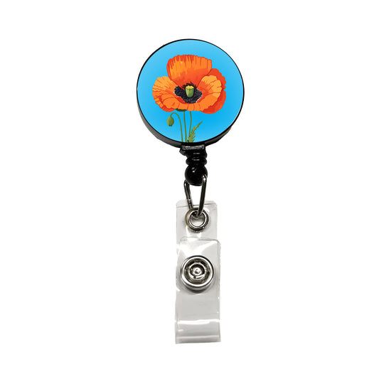 Poppy Flower Orange Retractable ID Key Card Name Tag Badge Holder with Clip