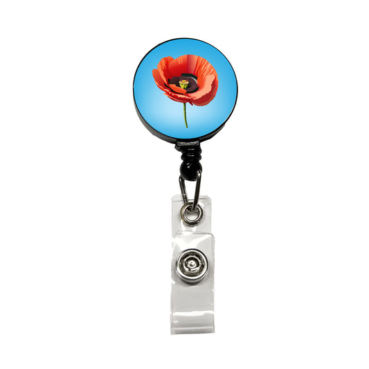 Poppy Flower Red Retractable ID Key Card Name Tag Badge Holder with Clip