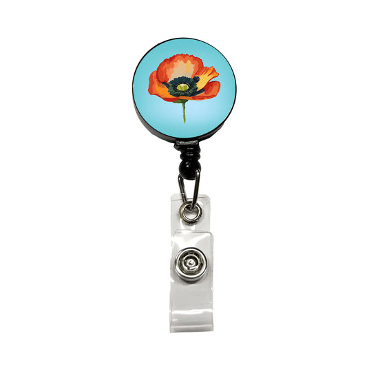 Poppy Icelandic Orange Flower Watercolor Retractable ID Key Card Name Tag Badge Holder with Clip