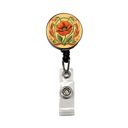 Poppy Poppies Floral Art Nouveau Flowers Elegant Retractable ID Key Card Name Tag Badge Holder with Clip