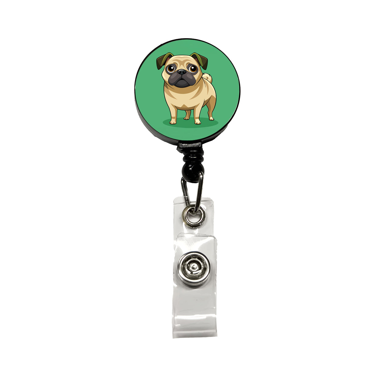 Pug Cute Standing Retractable ID Key Card Name Tag Badge Holder with Clip