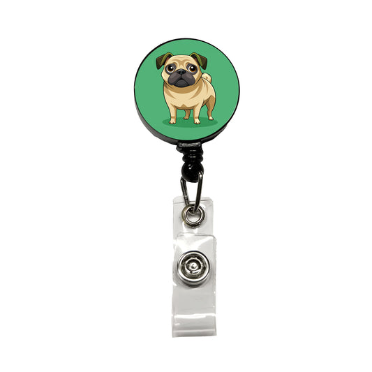 Pug Cute Standing Retractable ID Key Card Name Tag Badge Holder with Clip